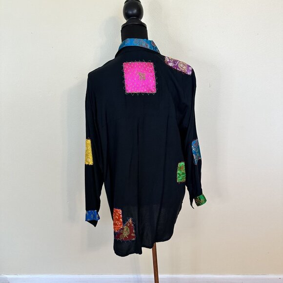 Sacred Threads Black Patchwork Shirt & Pants Set Medium NWT Rayon Art to Wear - Picture 13 of 16